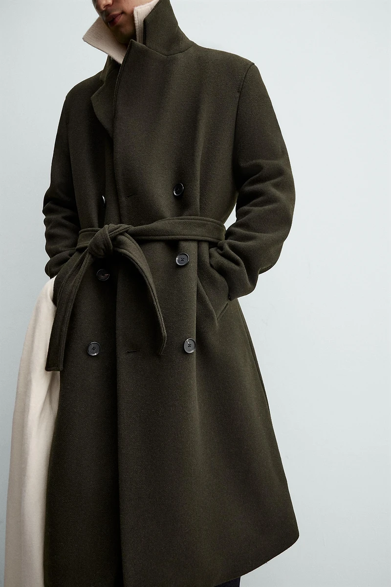 DOUBLE-BREASTED WOOL BLEND COAT WITH BELT