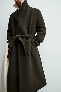 DOUBLE-BREASTED WOOL BLEND COAT WITH BELT