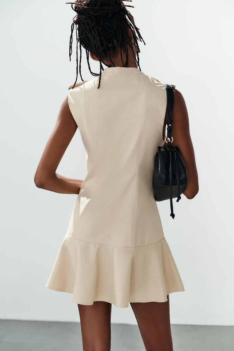 BUTTONED RUFFLE MINI DRESS