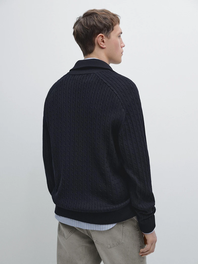 Cardigan en maille torsadée zippé coton