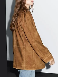 Suede leather blazer with pockets