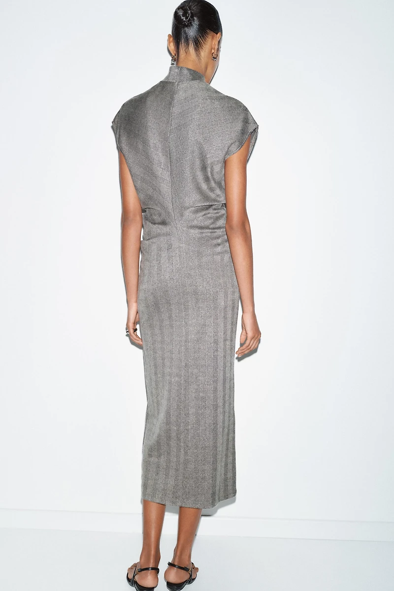 HERRINGBONE MIDI DRESS