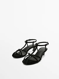 Velvet heeled cage sandals