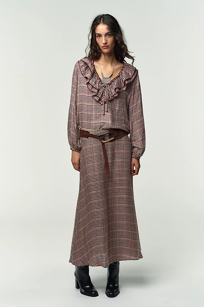 PLAID RUFFLED BLOUSE