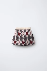 KNIT DIAMOND AND HEART SKIRT