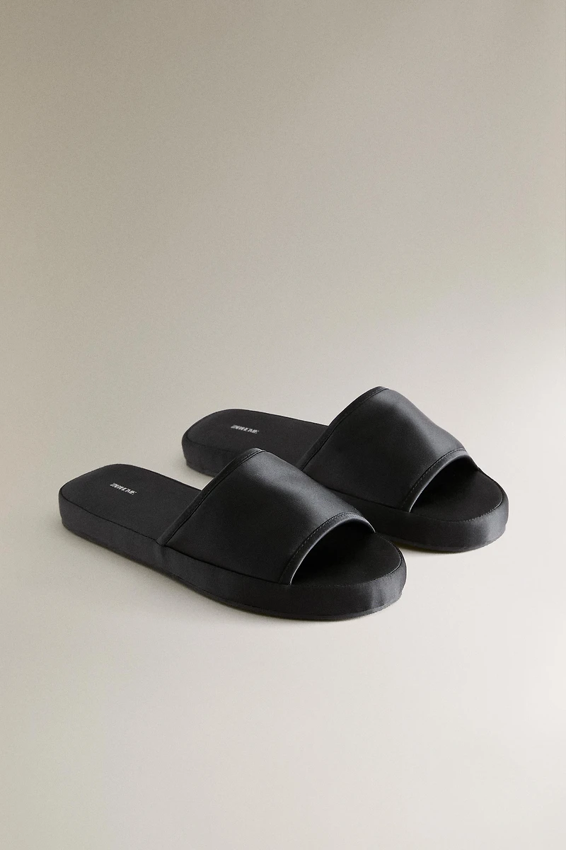SATEEN FLATFORM SLIDER SLIPPERS