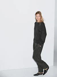 Wool blend trousers with elasticated waistband