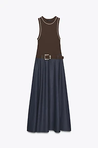 BELTED COMBINATION MIDI DRESS