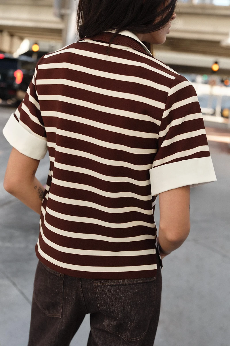 STRIPED COMBO POLO TOP