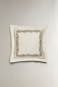 SATEEN PILLOWCASE WITH EMBROIDERED LEAVES