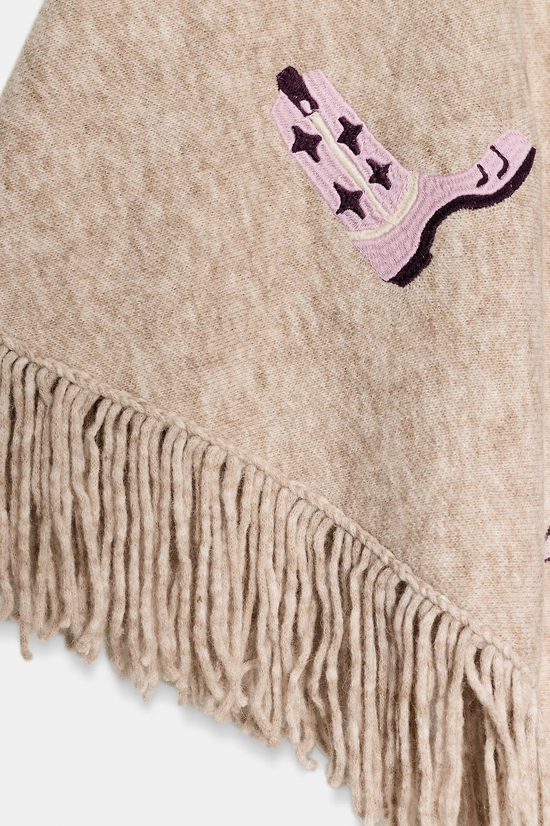 EMBROIDERED FRINGED SHAWL