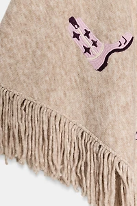 EMBROIDERED FRINGED SHAWL