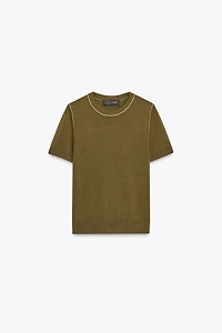 CONTRAST TRIM KNIT SHORT SLEEVE TOP