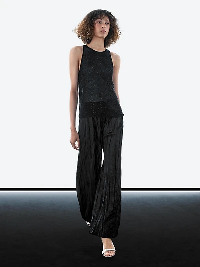 Creased pleated-effect wide-leg trousers