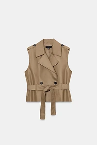 BELTED DOUBLE BREASTED SHOULDER PAD VEST