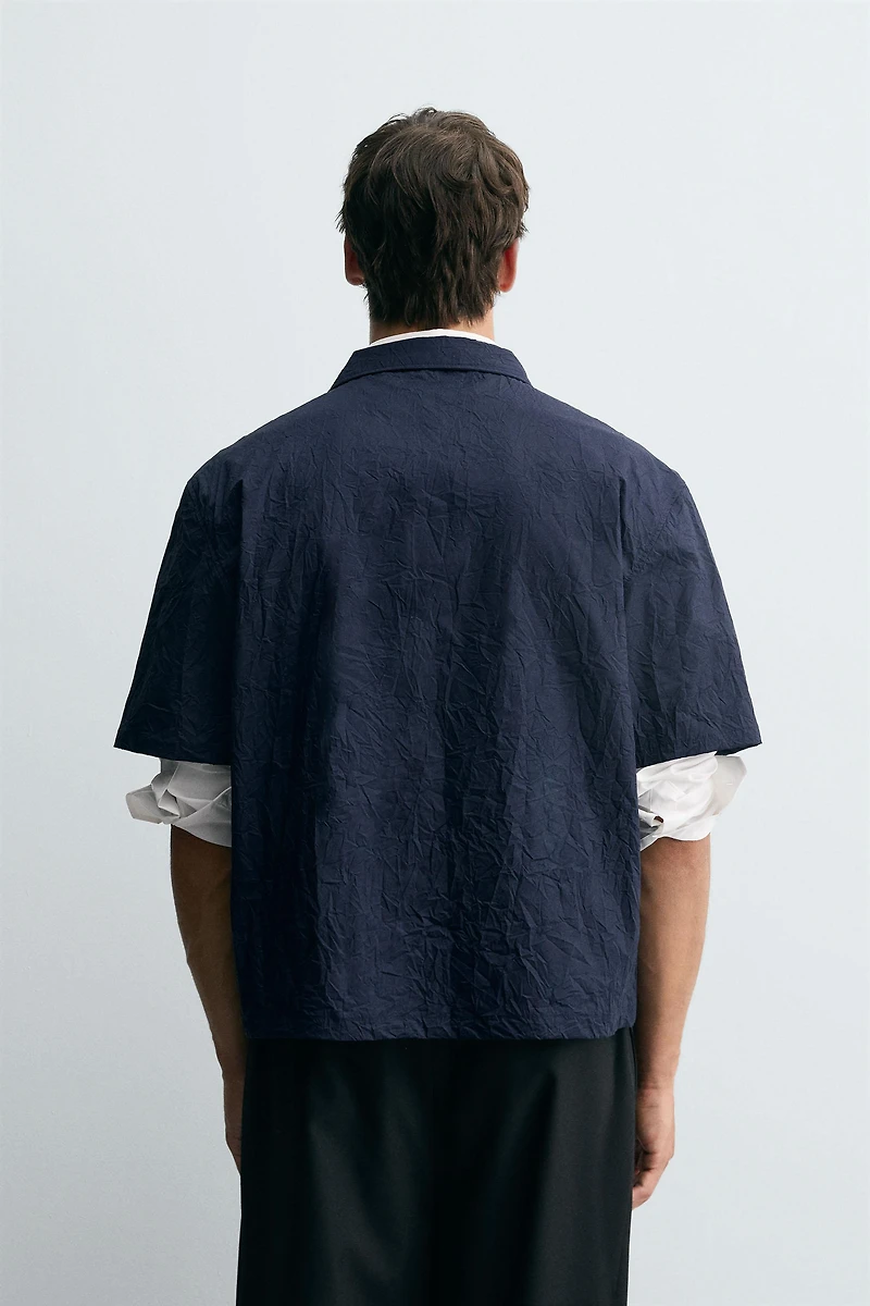 WRINKLED EFFECT ZIP-UP SHIRT