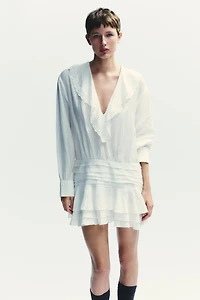 RUFFLED EMBROIDERED SHORT DRESS