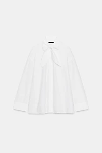 CHEMISE OVERSIZE EN POPELINE AVEC NŒUD ET DENTELLE