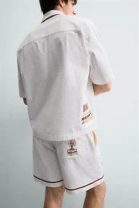 RELAXED FIT CONTRAST EMBROIDERY SHORTS