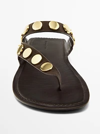 Split leather sandals with studs