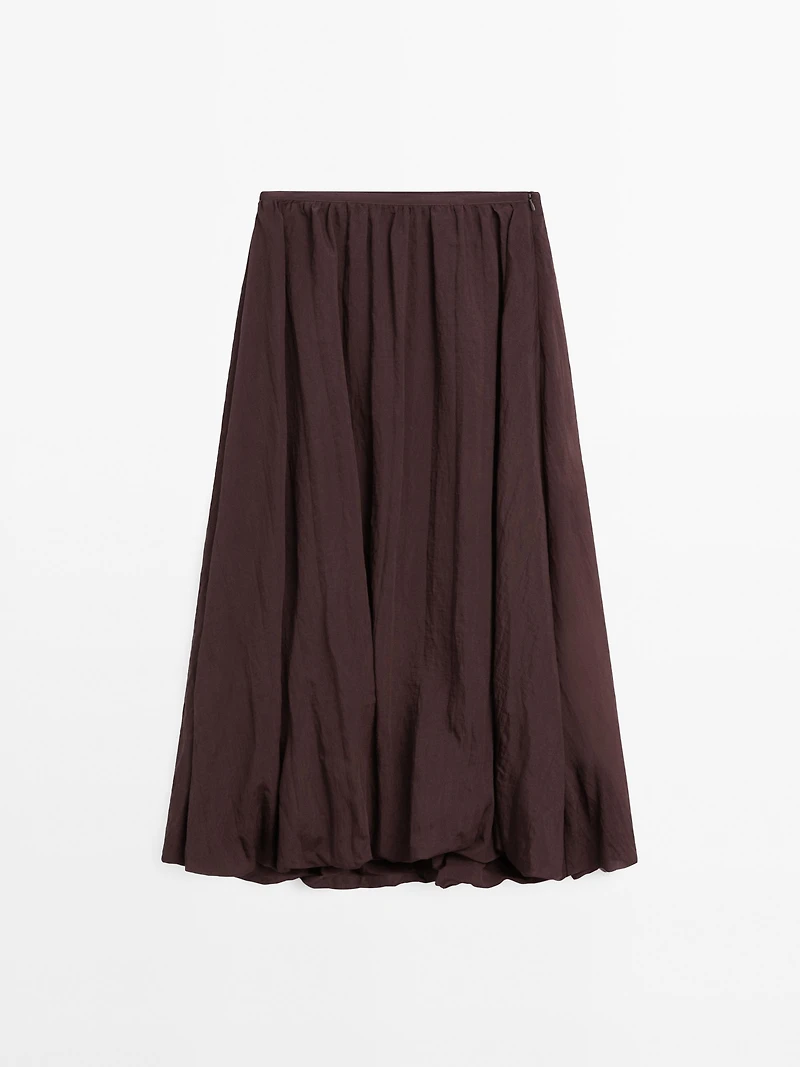 Pleated balloon midi skirt