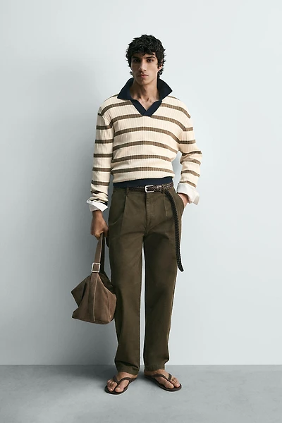 STRIPED KNIT POLO SHIRT