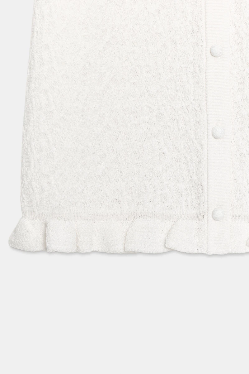 RUFFLED TEXTURED KNIT CARDIGAN
