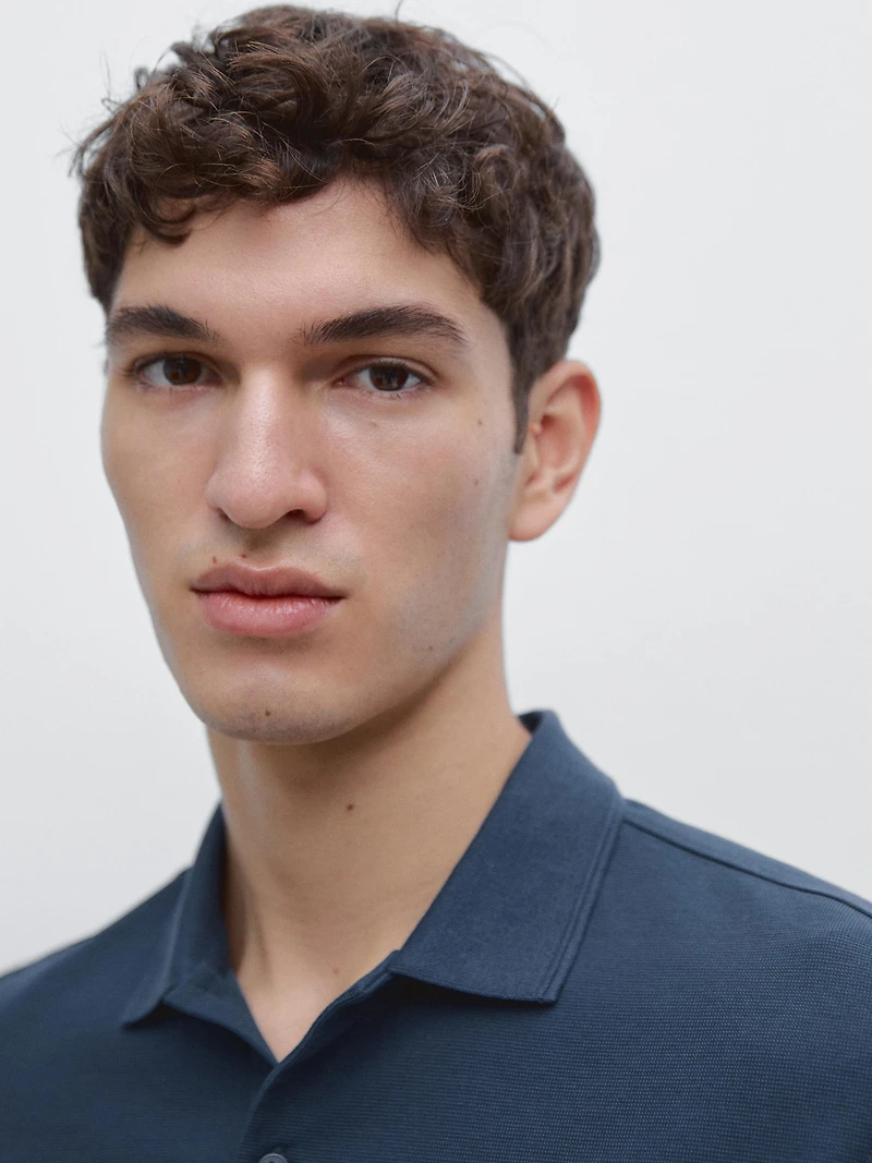 Polo en maille texturée 100 % coton