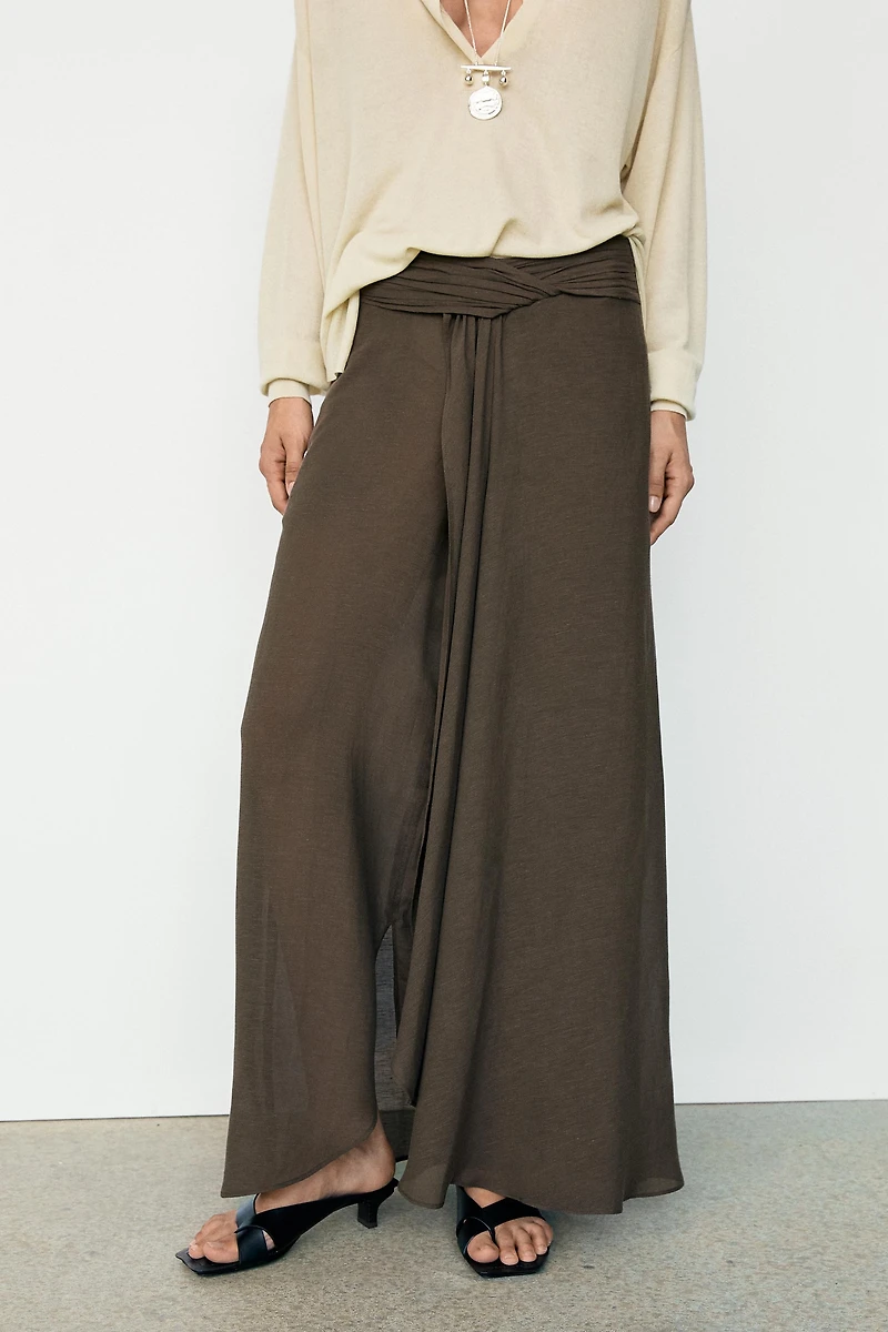 Semi-sheer linen blend skort