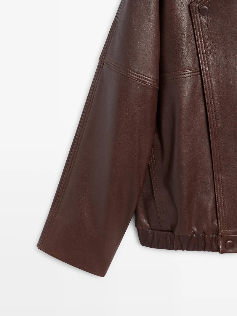Asymmetric nappa leather bomber jacket