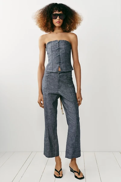 LINEN CROP TOP WITH FROG CLASP