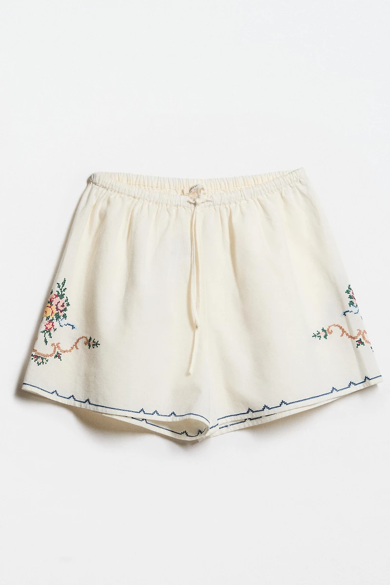 SHORT COTON LIN BRODÉ