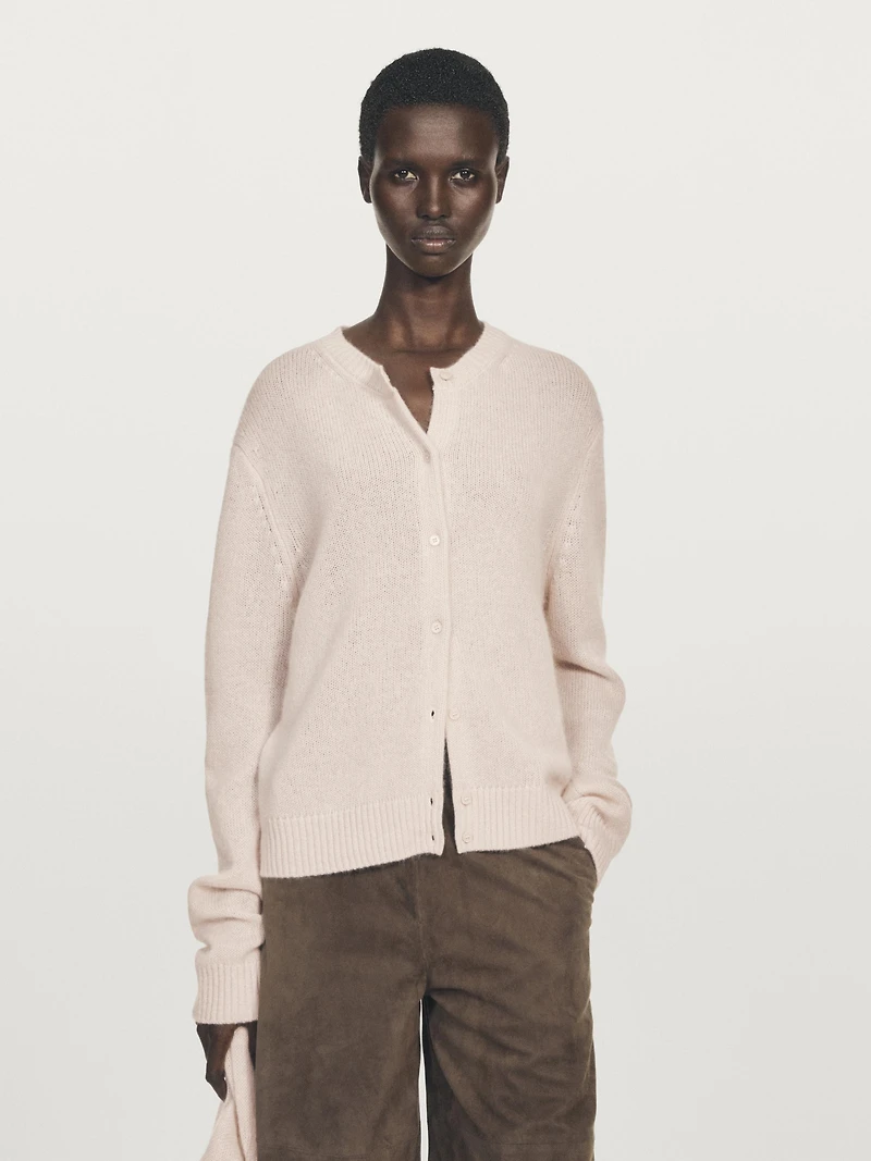 Knit 100% cashmere crew neck cardigan