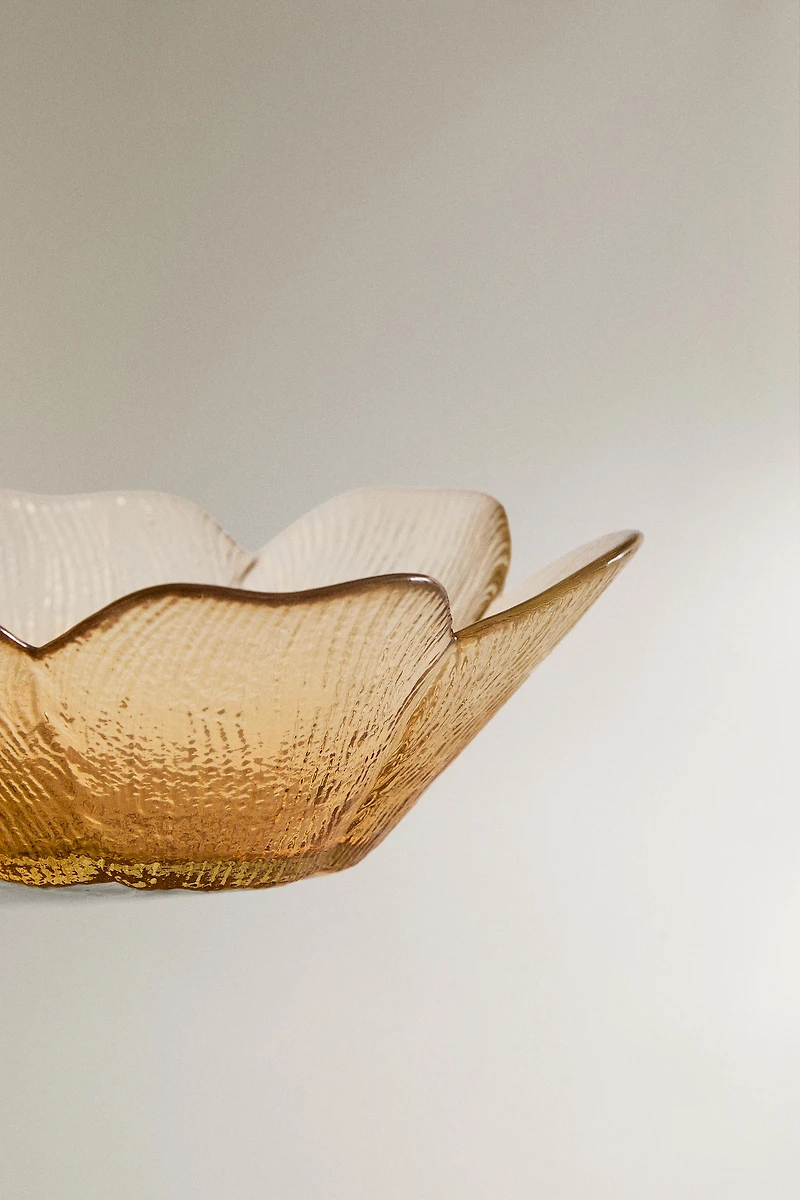 GLASS BOWL WITH RAISED FLORAL DESIGN