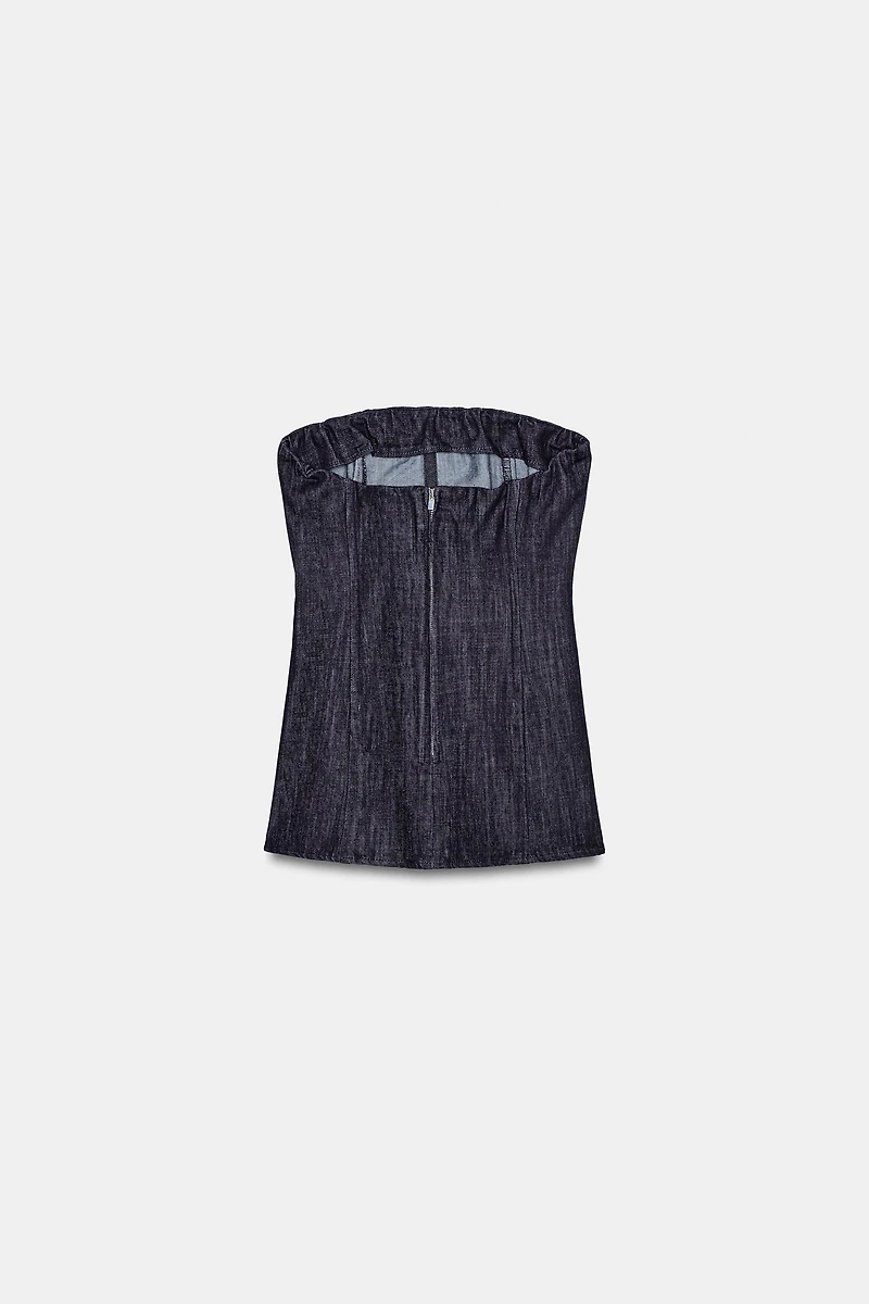 FAUX DENIM BUSTIER TOP