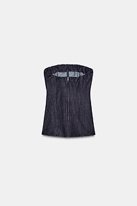 FAUX DENIM BUSTIER TOP