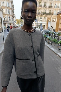 REVERSIBLE FAUX LEATHER PIPING JACKET