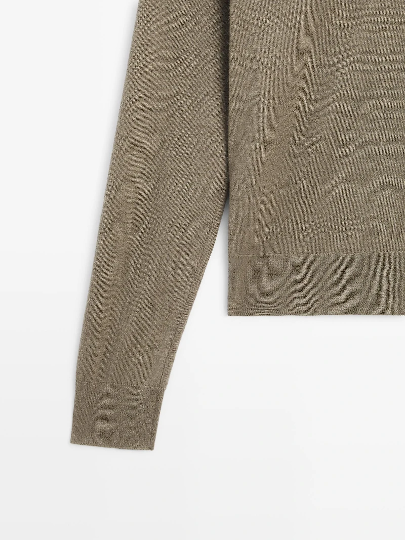 Wool blend V-neck knit sweater