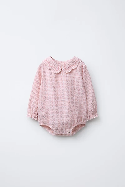 EMBROIDERED GINGHAM TEXTURED BODYSUIT