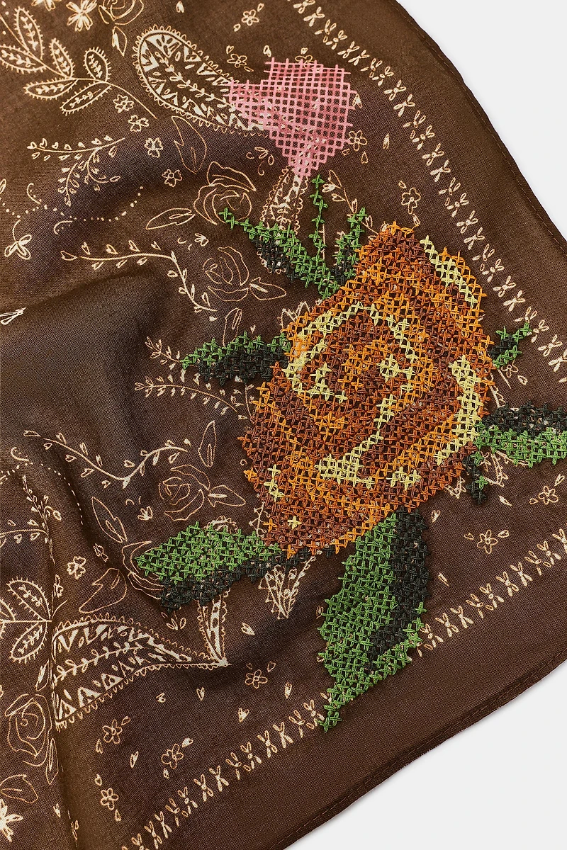 FLORAL EMBROIDERED BANDANA