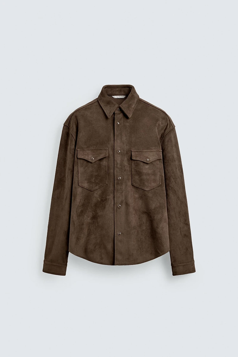 REGULAR FIT FAUX SUEDE OVERSHIRT