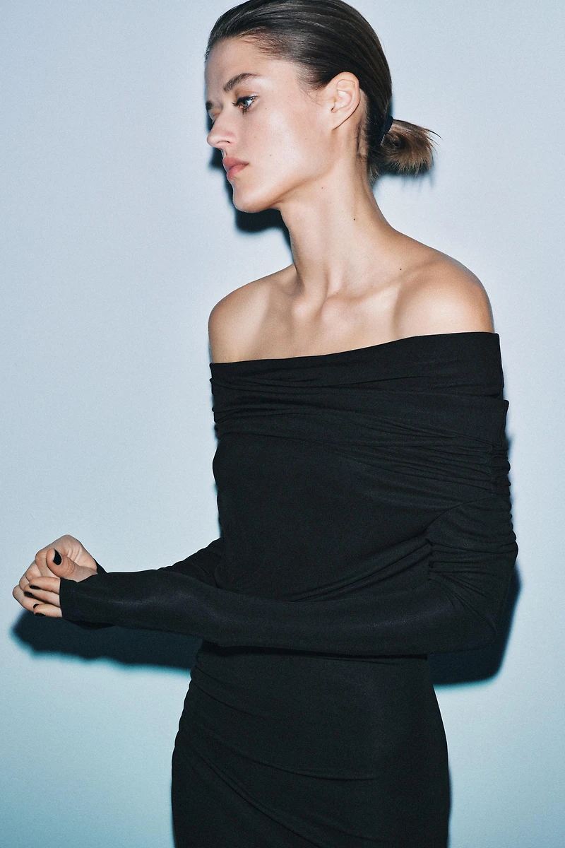 MULTIPOSITION COLLAR VISCOSE BLEND DRESS