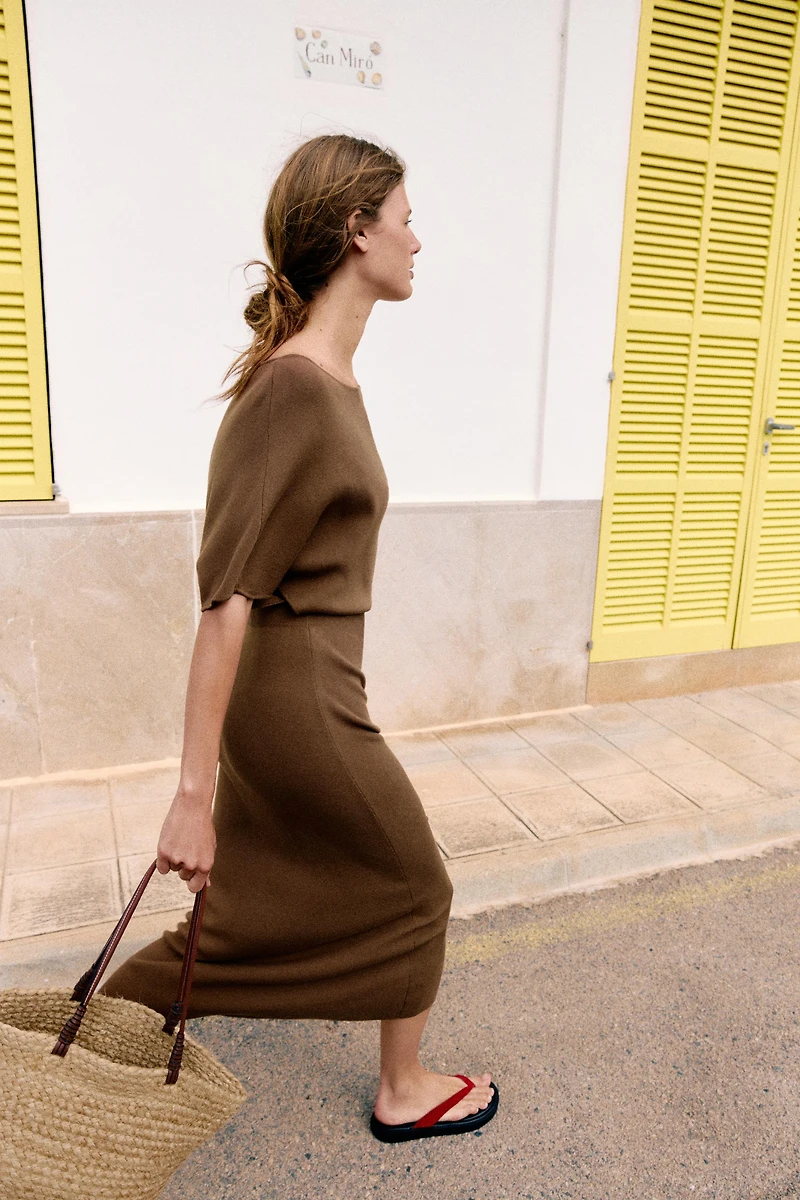 BELTED KNIT MIDI DRESS