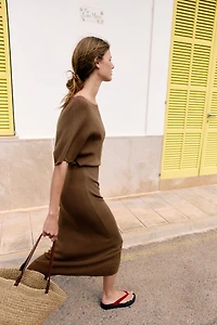 BELTED KNIT MIDI DRESS