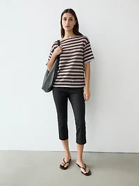 Striped linen boat neck T-shirt