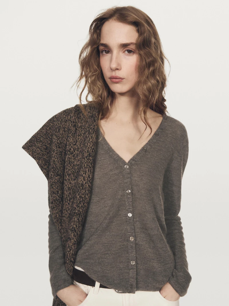 Wool blend cardigan with V-neckline