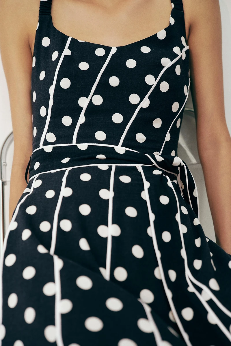 POLKA DOT BELTED MIDI DRESS