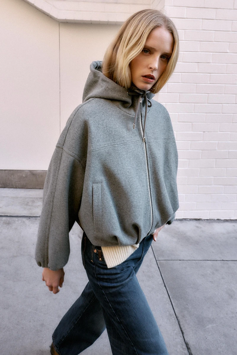 BLOUSON BOMBER OVERSIZE À CAPUCHE SOFT