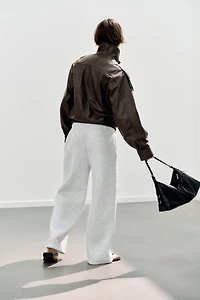 BASIC STRAIGHT-LEG PLUSH PANTS WITH ADJUSTABLE HEM