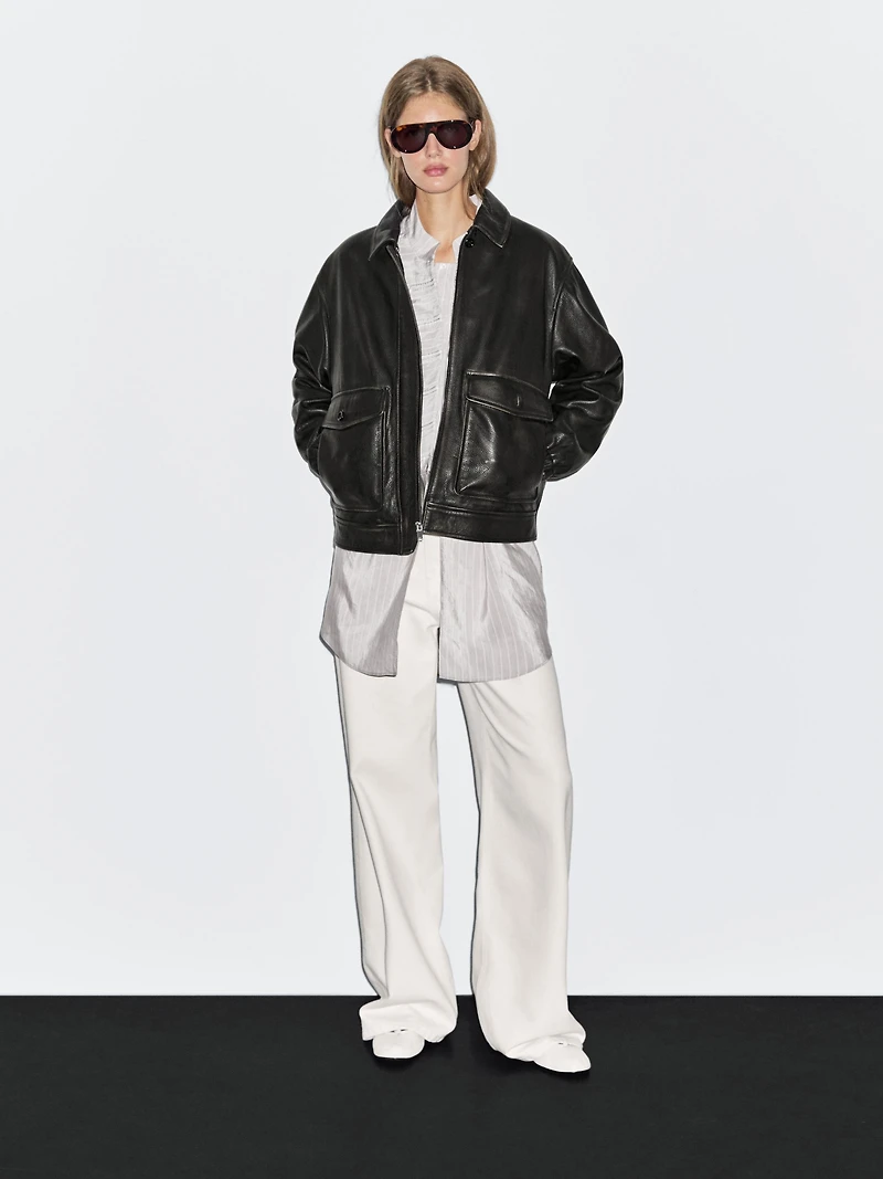 Nappa leather jacket with lambskin collar
